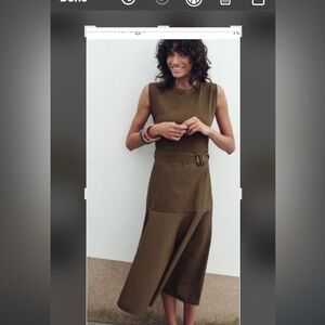 Zara olive cotton Sleeveless Belted Dress M